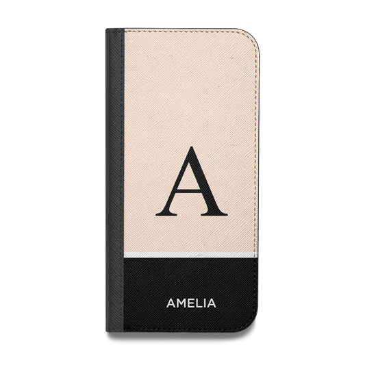 Black Neutral Personalised Initial Vegan Leather Flip Samsung Case