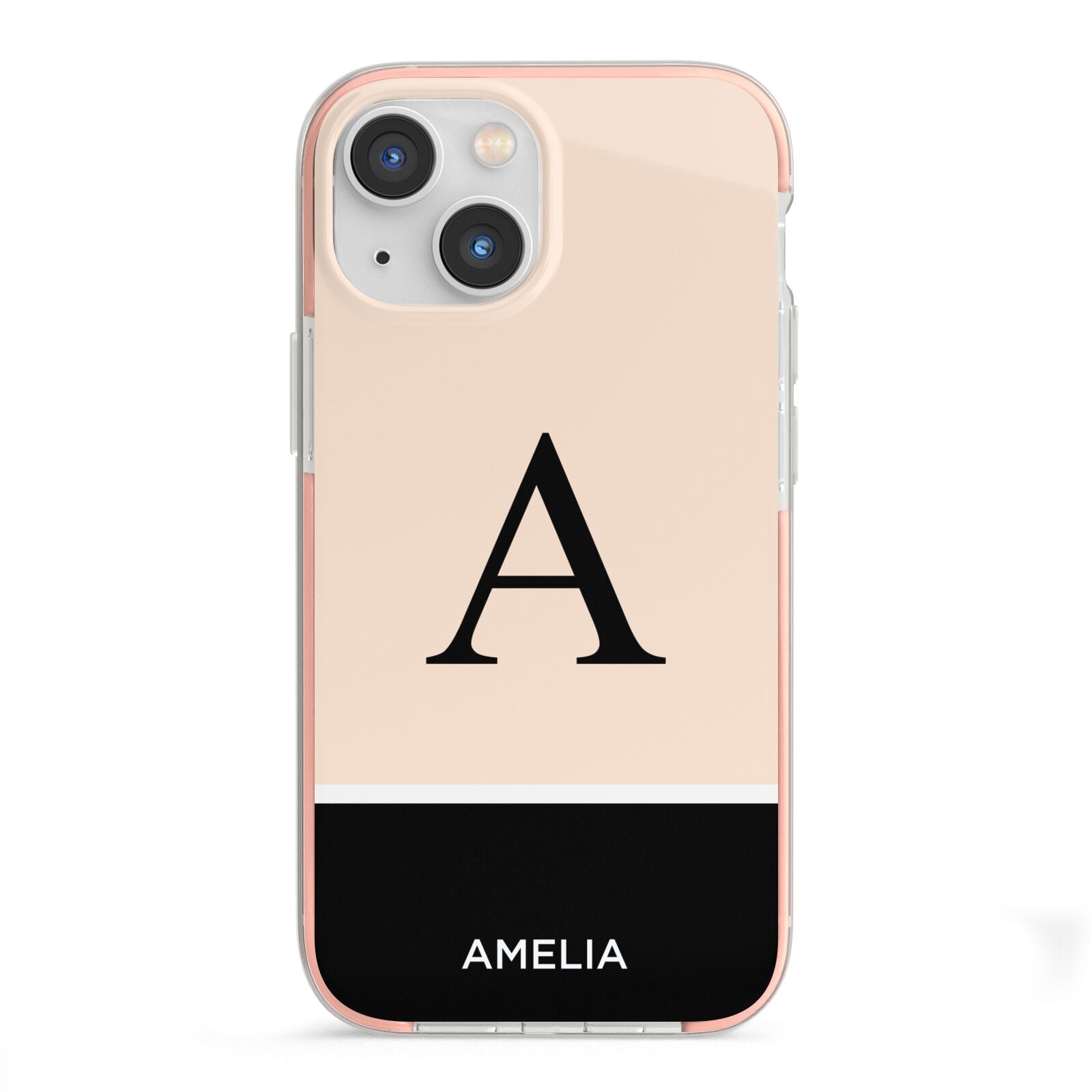 Black Neutral Personalised Initial iPhone 13 Mini TPU Impact Case with Pink Edges