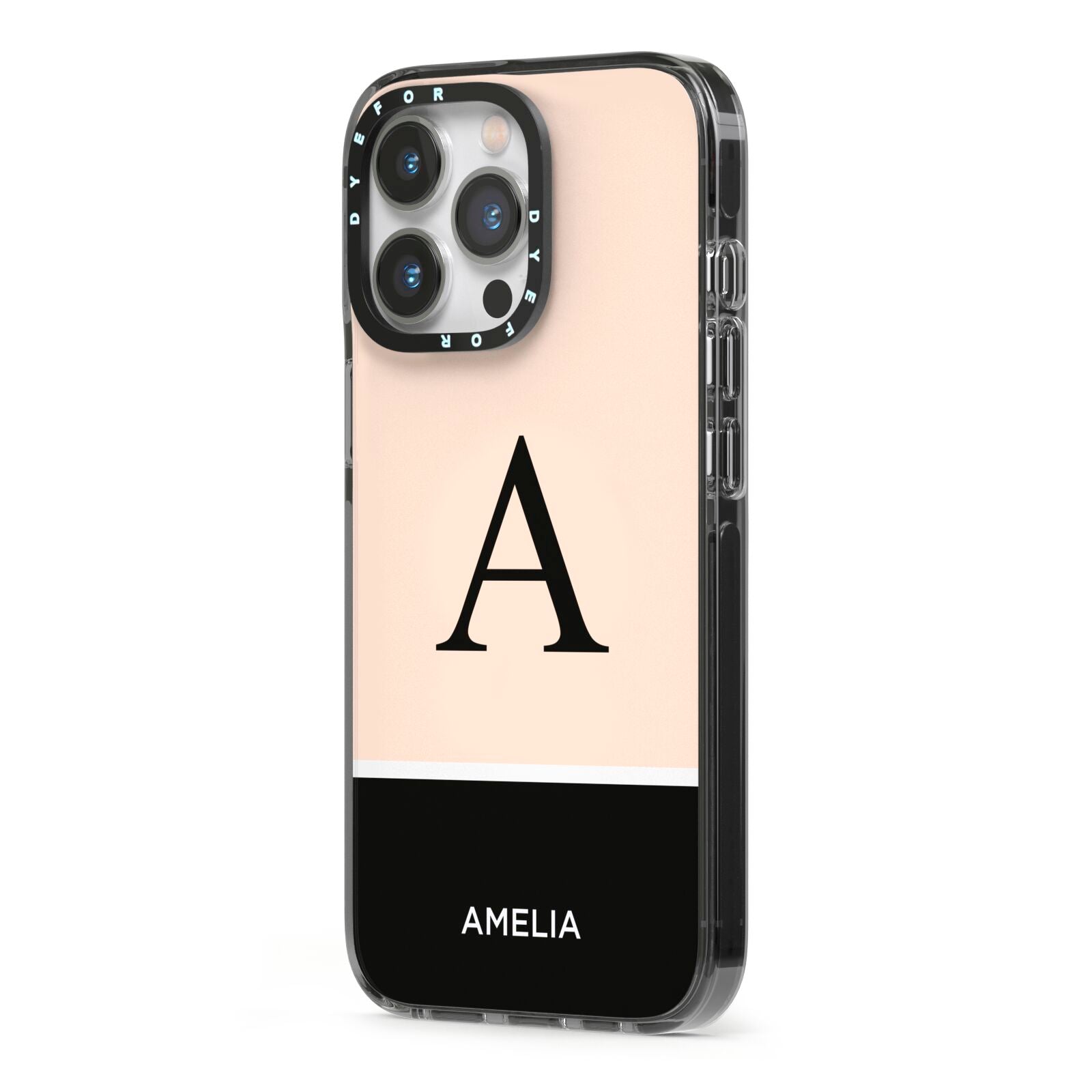 Black Neutral Personalised Initial iPhone 13 Pro Black Impact Case Side Angle on Silver phone