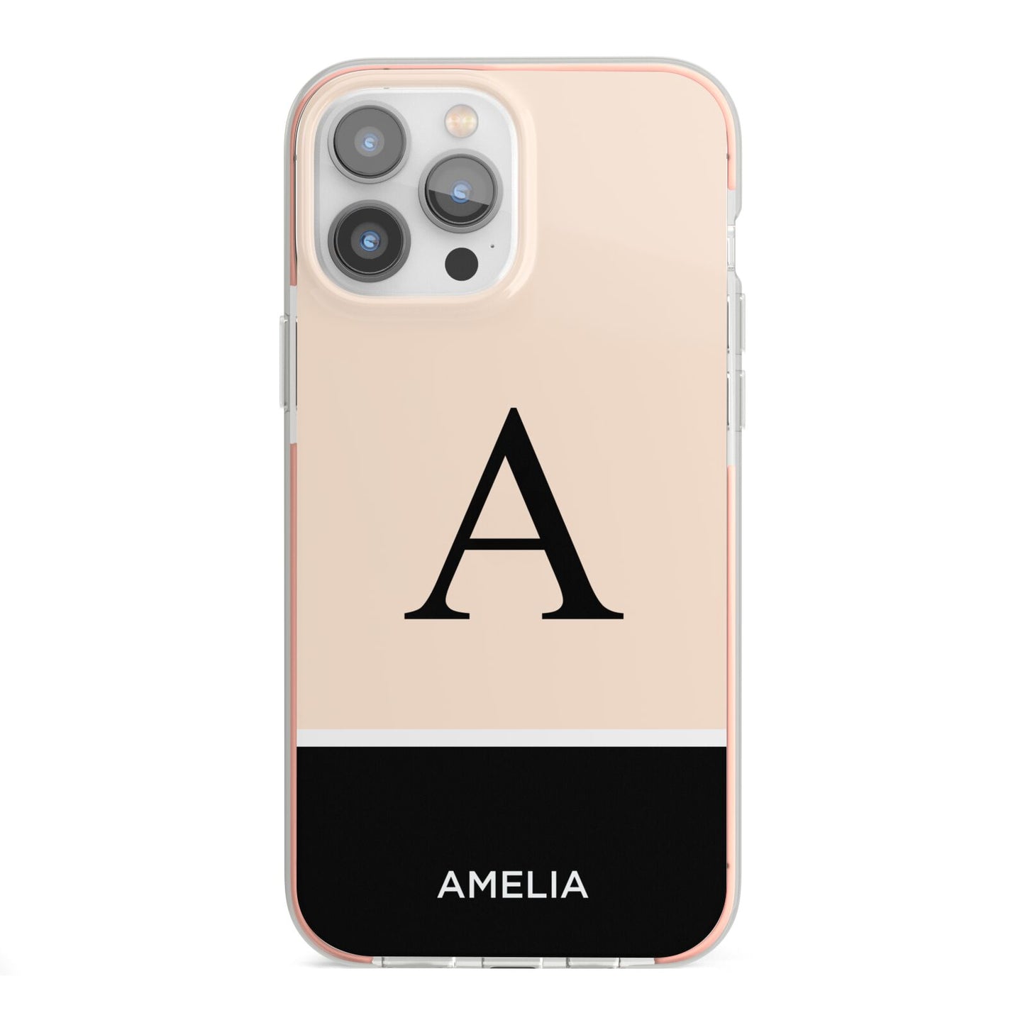 Black Neutral Personalised Initial iPhone 13 Pro Max TPU Impact Case with Pink Edges