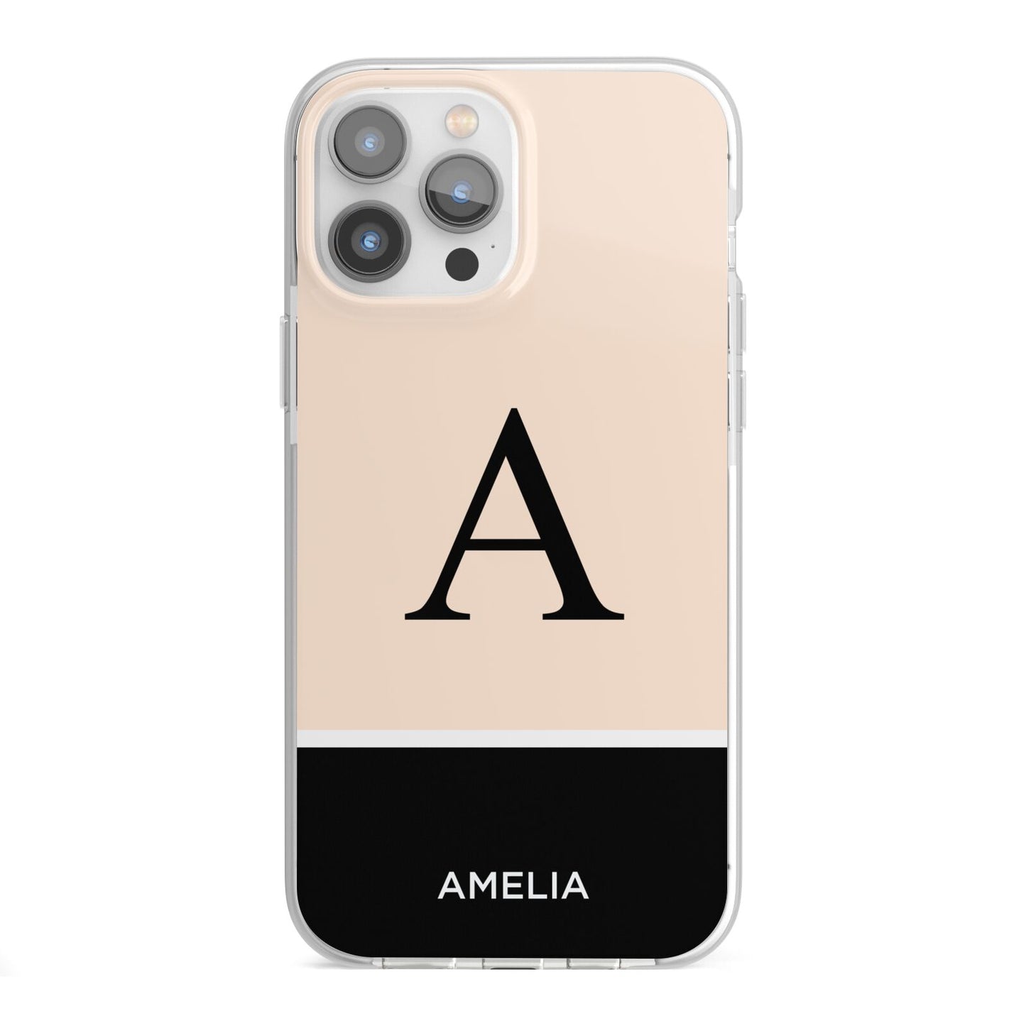 Black Neutral Personalised Initial iPhone 13 Pro Max TPU Impact Case with White Edges