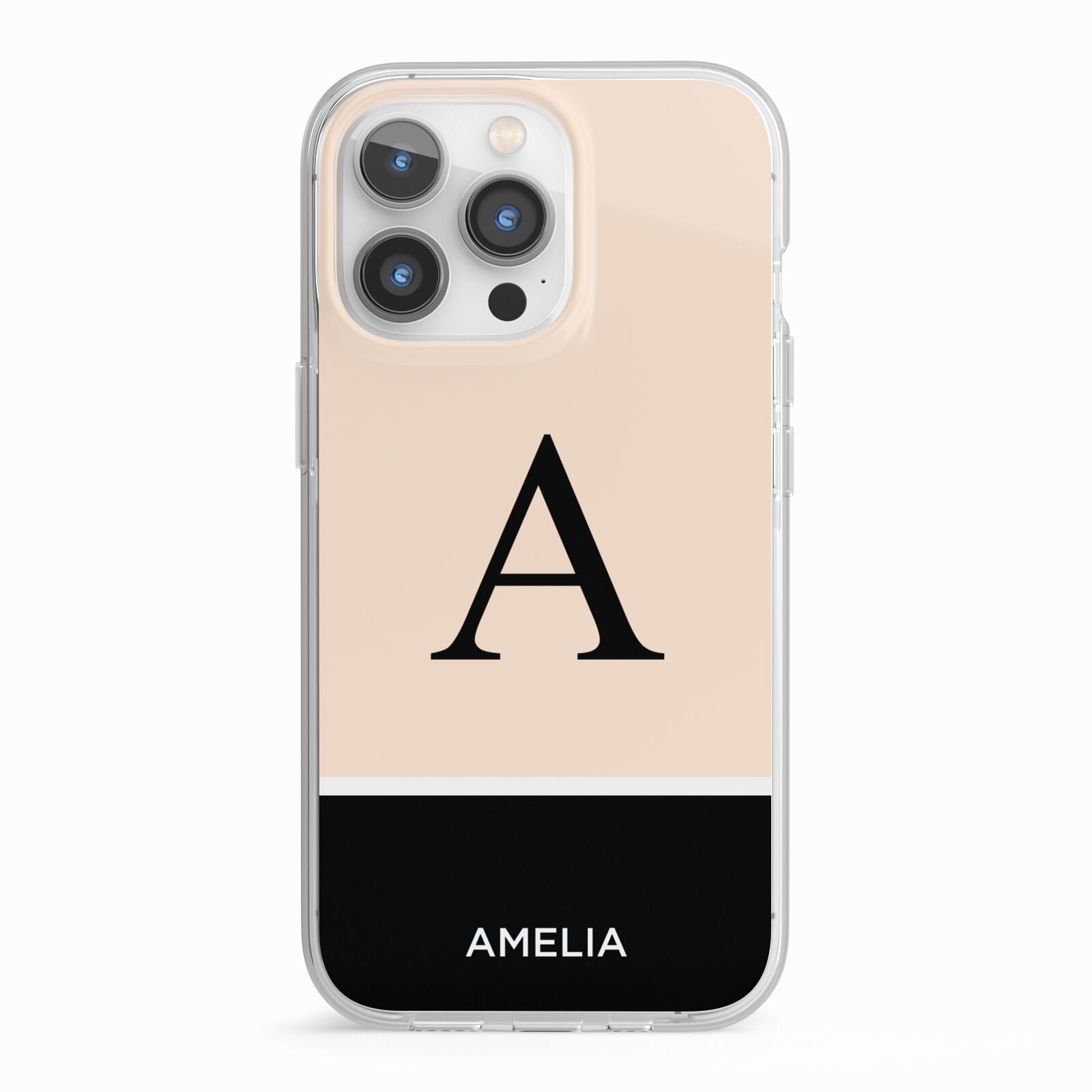 Black Neutral Personalised Initial iPhone 13 Pro TPU Impact Case with White Edges