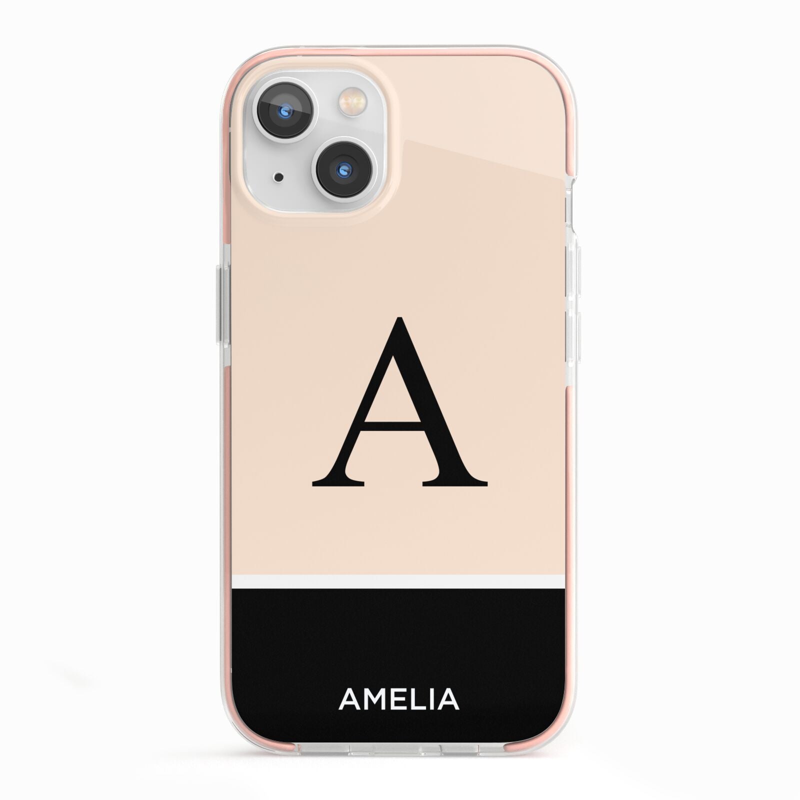 Black Neutral Personalised Initial iPhone 13 TPU Impact Case with Pink Edges