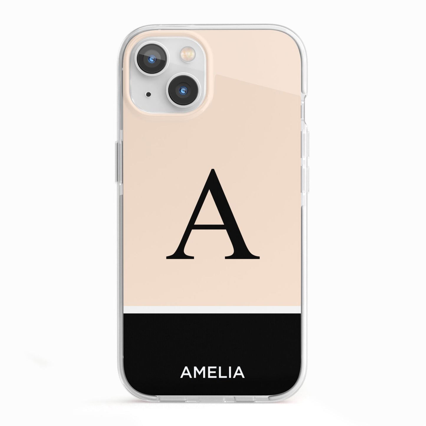 Black Neutral Personalised Initial iPhone 13 TPU Impact Case with White Edges