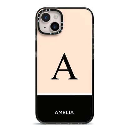 Black Neutral Personalised Initial iPhone 14 Plus Black Impact Case on Silver phone