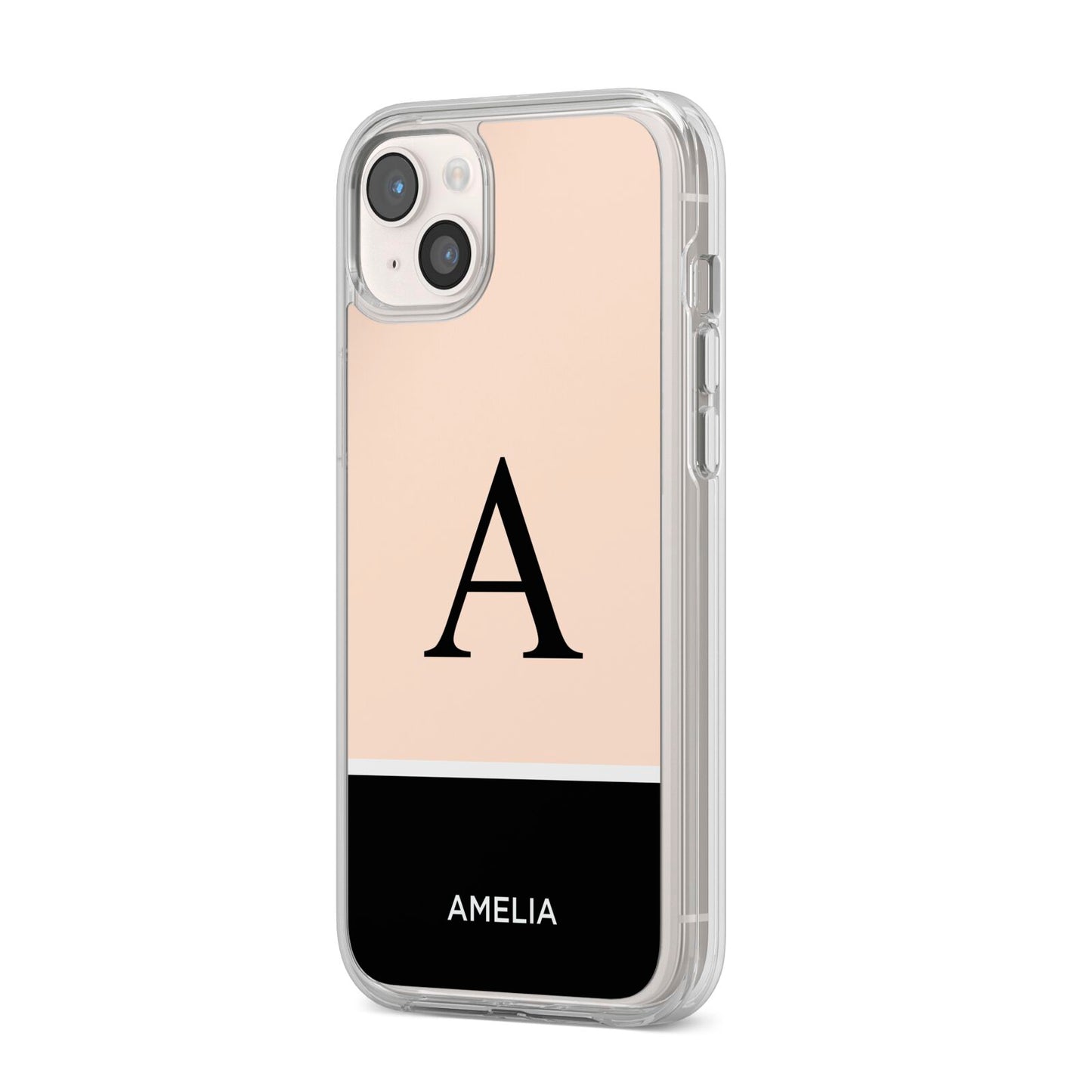 Black Neutral Personalised Initial iPhone 14 Plus Clear Tough Case Starlight Angled Image