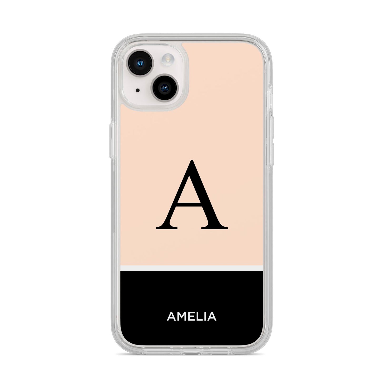 Black Neutral Personalised Initial iPhone 14 Plus Clear Tough Case Starlight