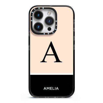 Black Neutral Personalised Initial iPhone 14 Pro Black Impact Case on Silver phone