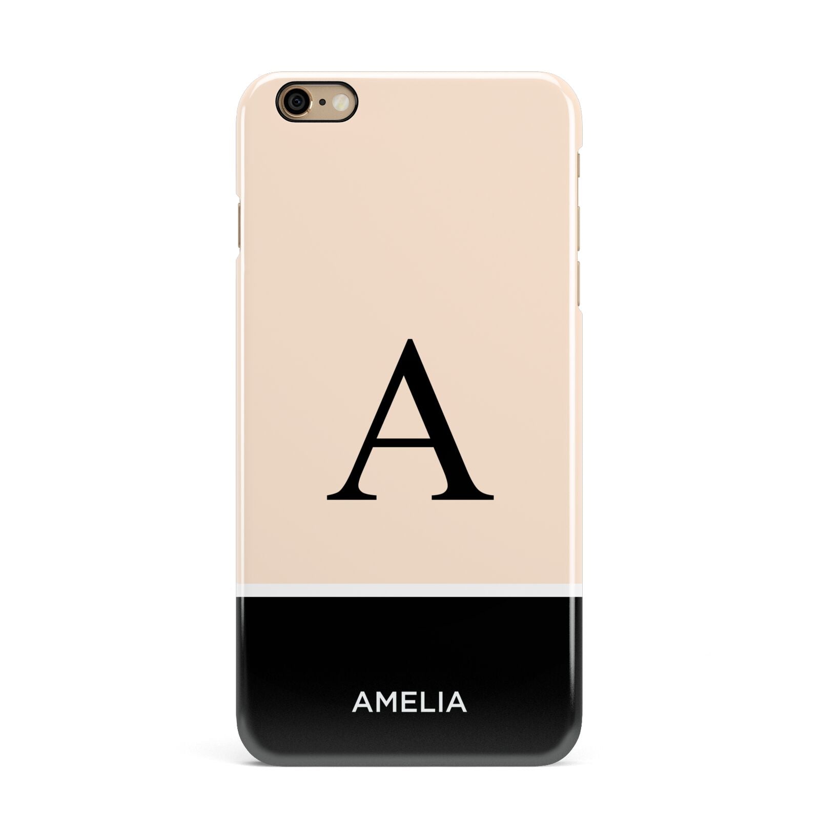 Black Neutral Personalised Initial iPhone 6 Plus 3D Snap Case on Gold Phone