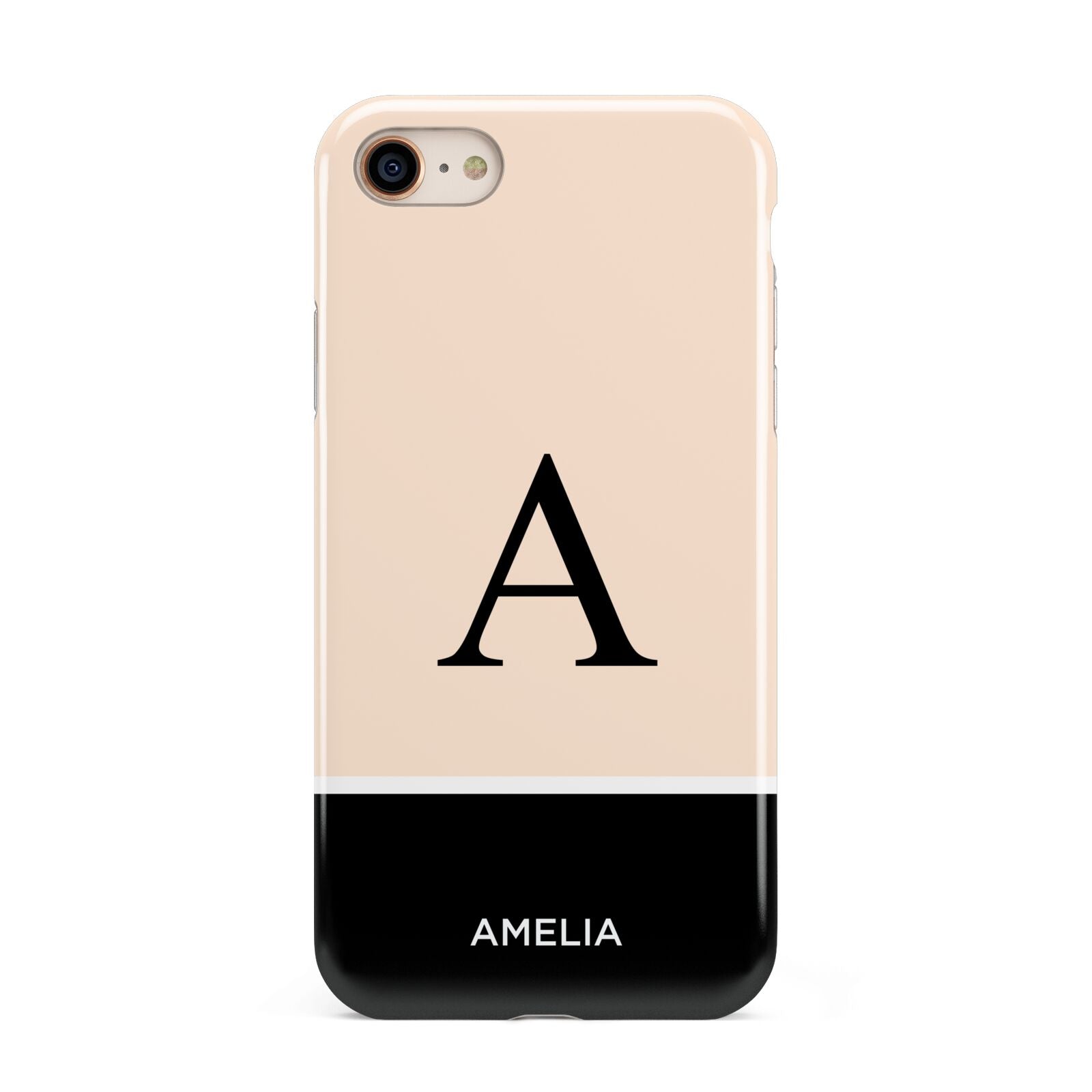 Black Neutral Personalised Initial iPhone 8 3D Tough Case on Gold Phone