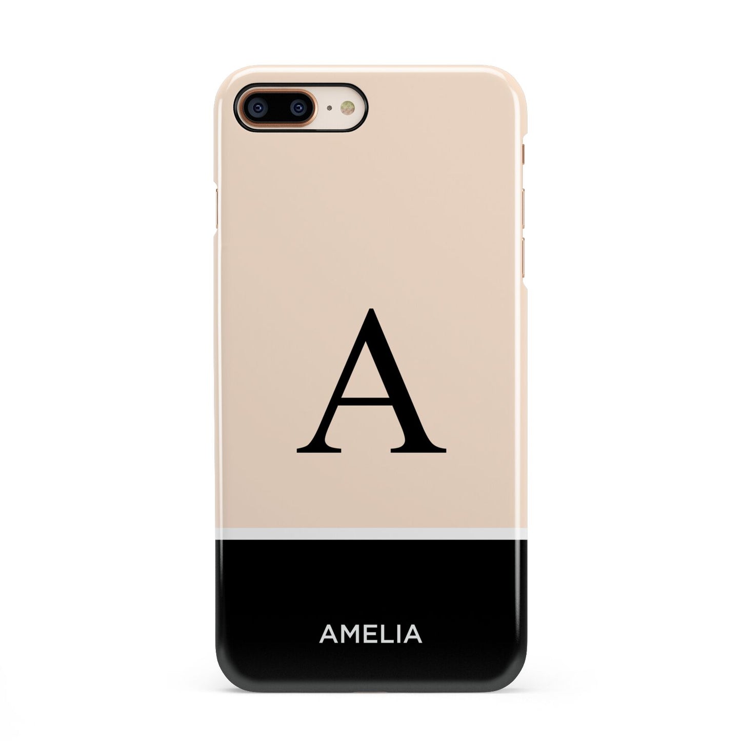 Black Neutral Personalised Initial iPhone 8 Plus 3D Snap Case on Gold Phone