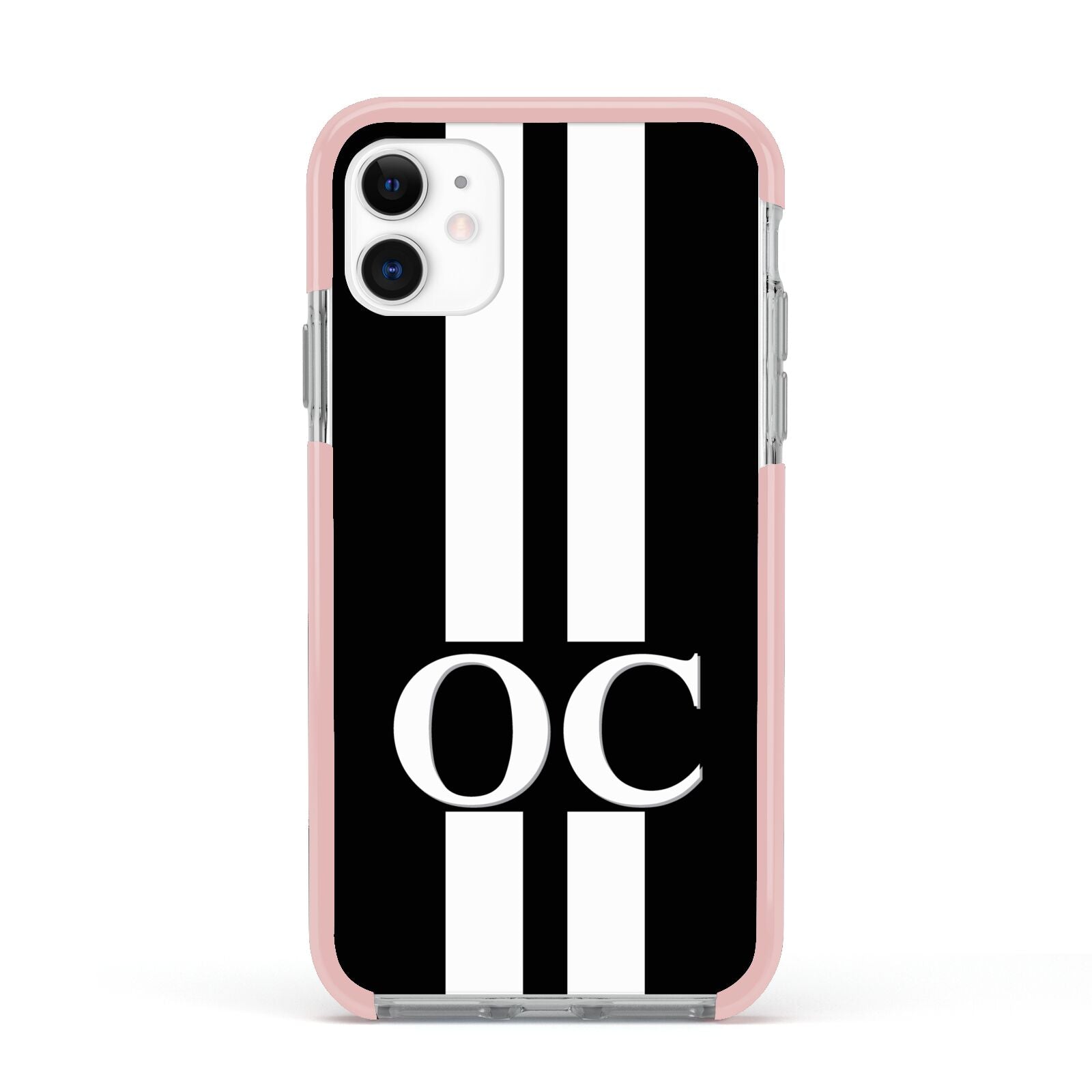 Black Personalised Initials Apple iPhone 11 in White with Pink Impact Case
