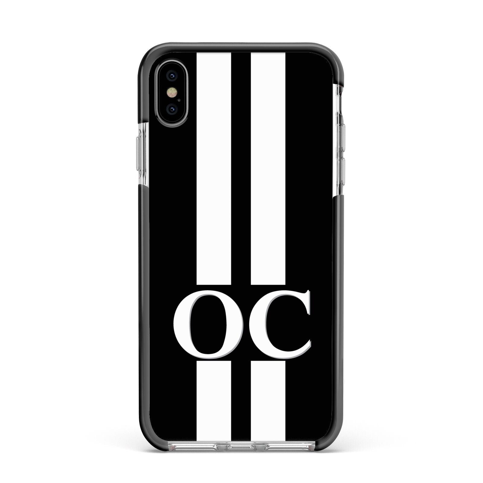Black Personalised Initials Apple iPhone Xs Max Impact Case Black Edge on Silver Phone