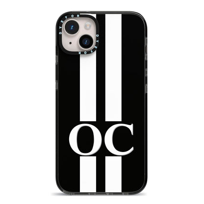 Black Personalised Initials iPhone 14 Plus Black Impact Case on Silver phone