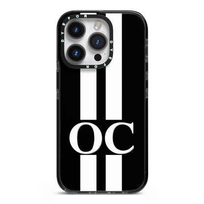 Black Personalised Initials iPhone 14 Pro Black Impact Case on Silver phone