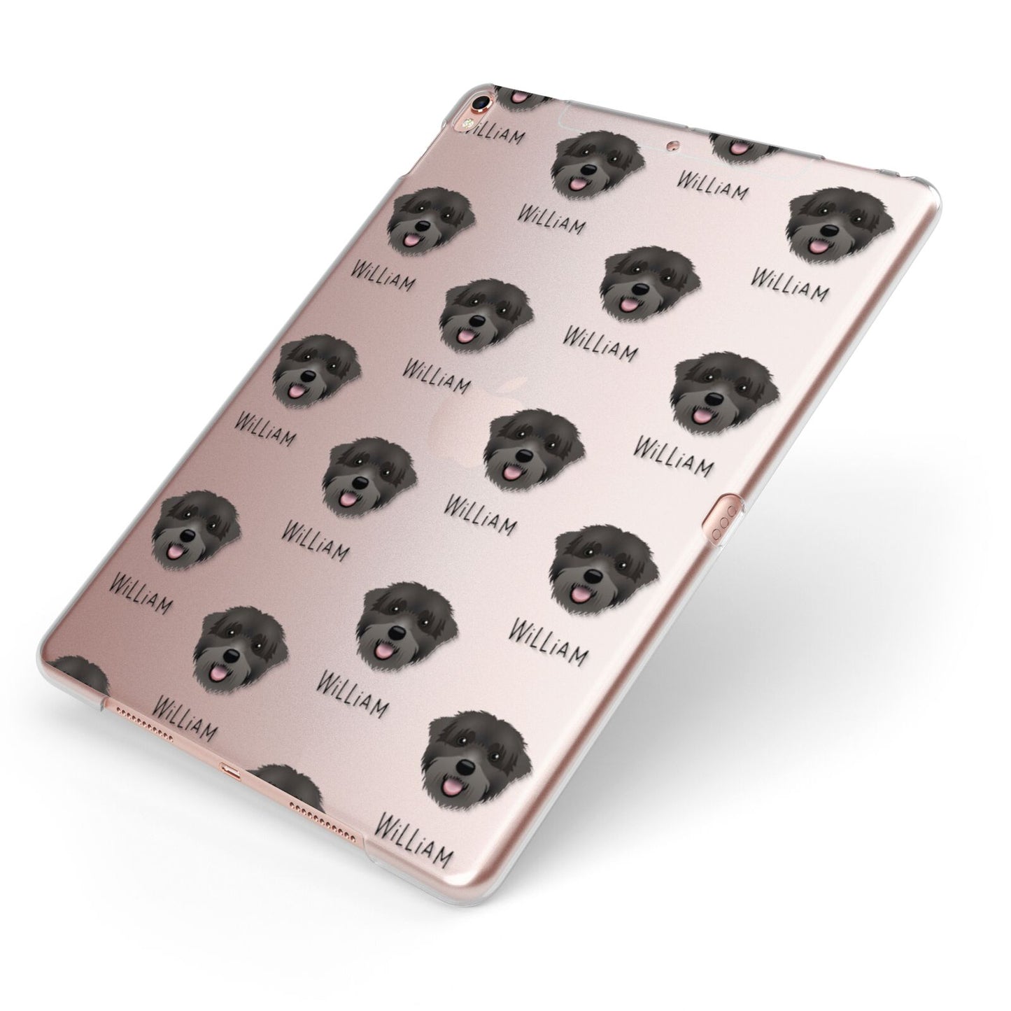 Black Russian Terrier Icon with Name Apple iPad Case on Rose Gold iPad Side View