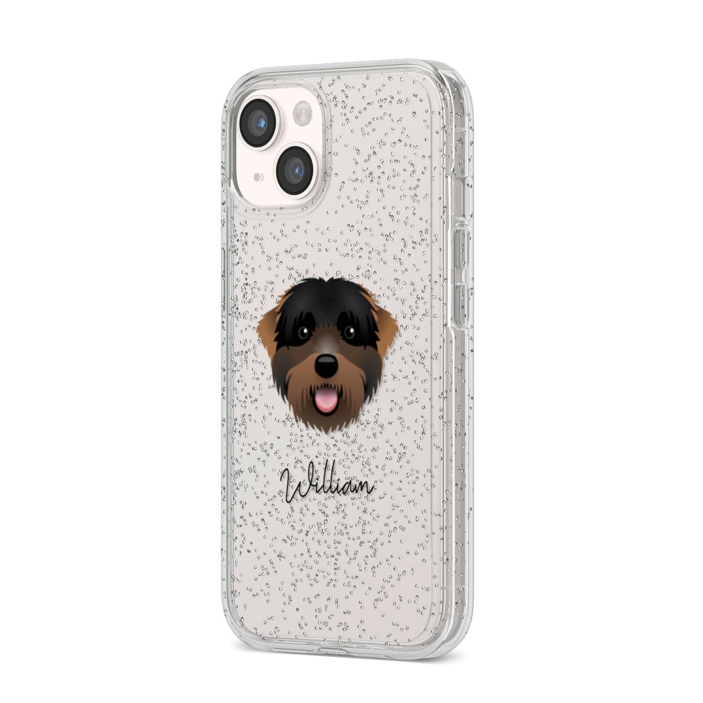 Black Russian Terrier Personalised iPhone 14 Glitter Tough Case Starlight Angled Image