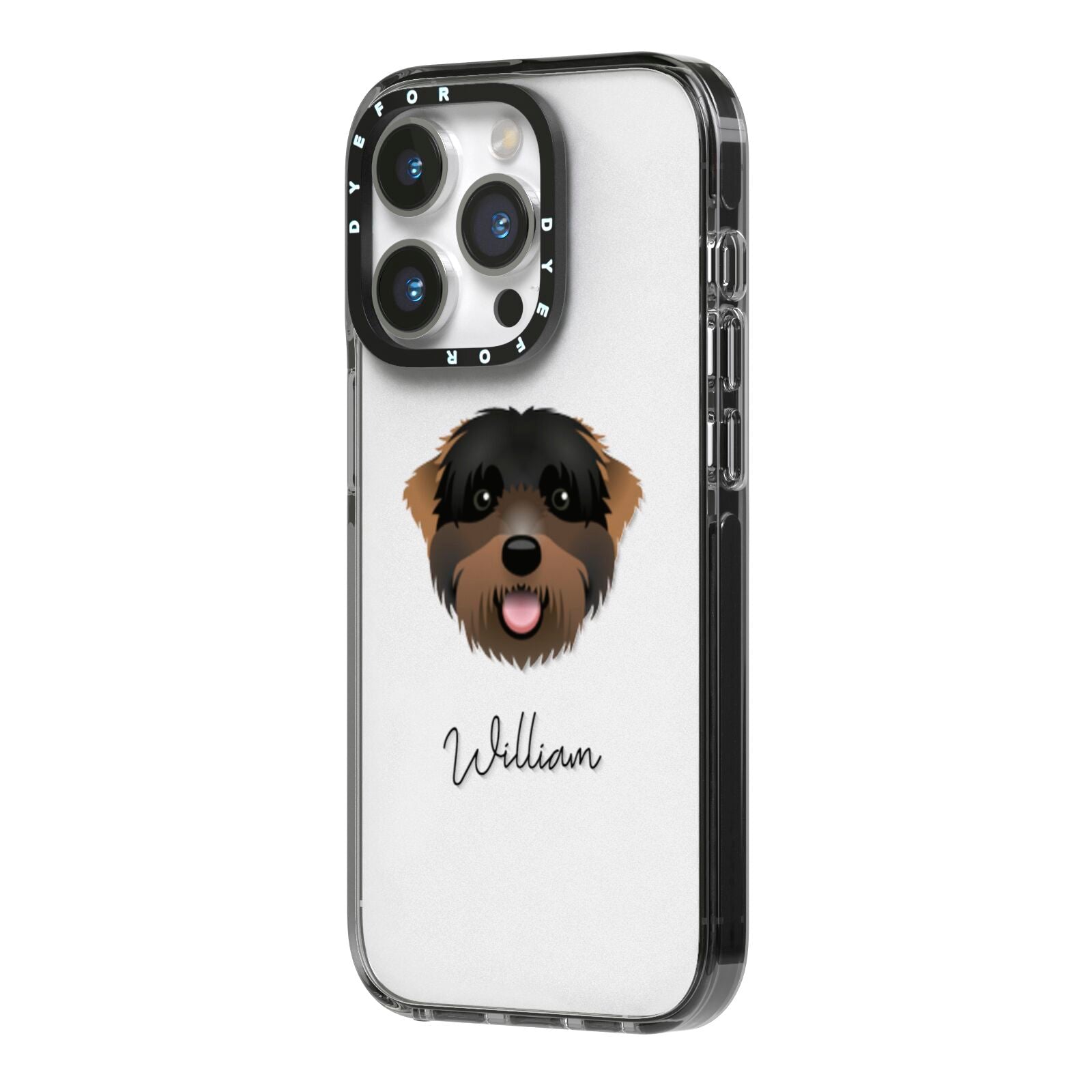 Black Russian Terrier Personalised iPhone 14 Pro Black Impact Case Side Angle on Silver phone