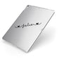 Black Sloped Handwritten Name Apple iPad Case on Silver iPad Side View