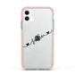 Black Sloped Handwritten Name Apple iPhone 11 in White with Pink Impact Case
