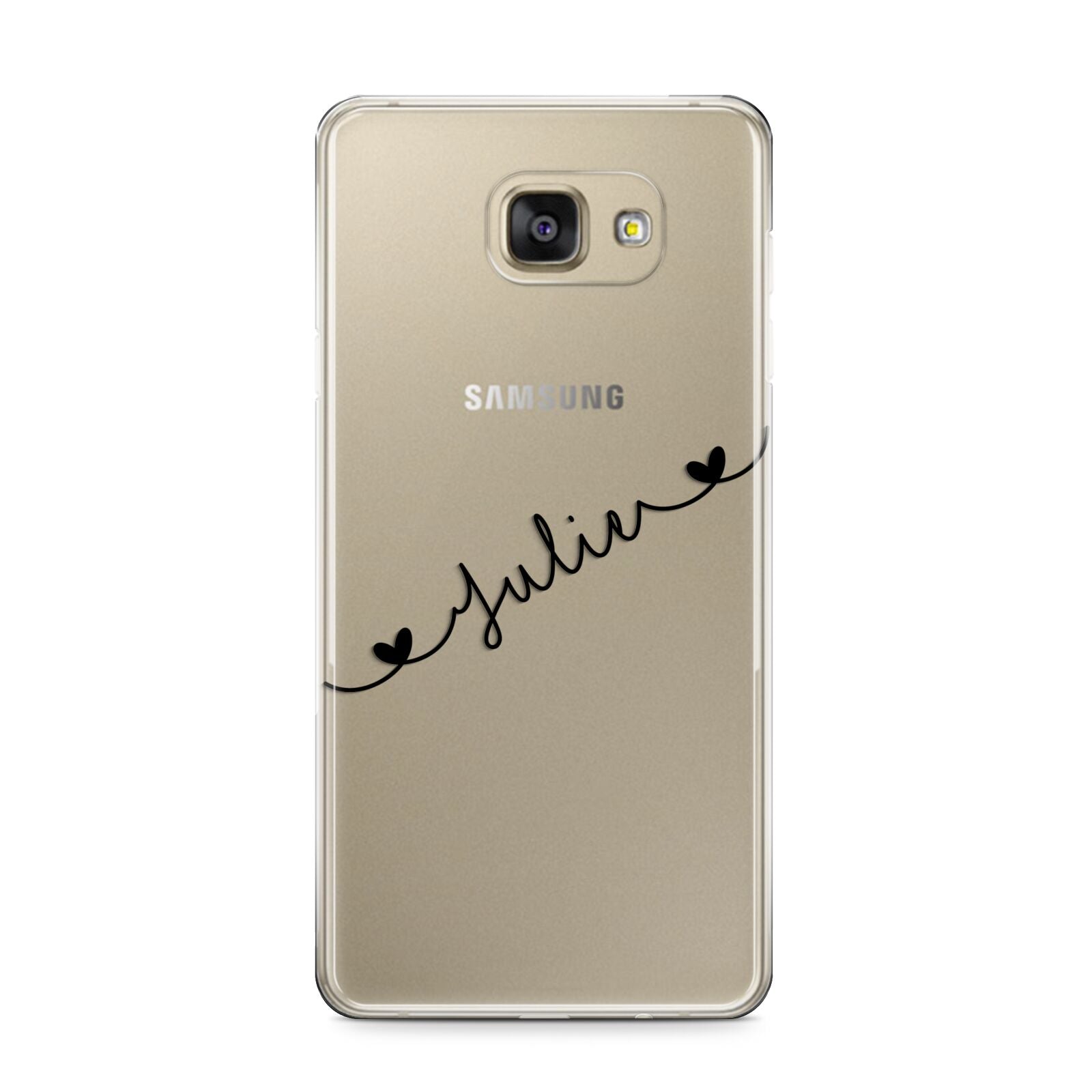 Black Sloped Handwritten Name Samsung Galaxy A9 2016 Case on gold phone