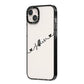 Black Sloped Handwritten Name iPhone 14 Plus Black Impact Case Side Angle on Silver phone