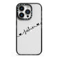 Black Sloped Handwritten Name iPhone 14 Pro Black Impact Case on Silver phone