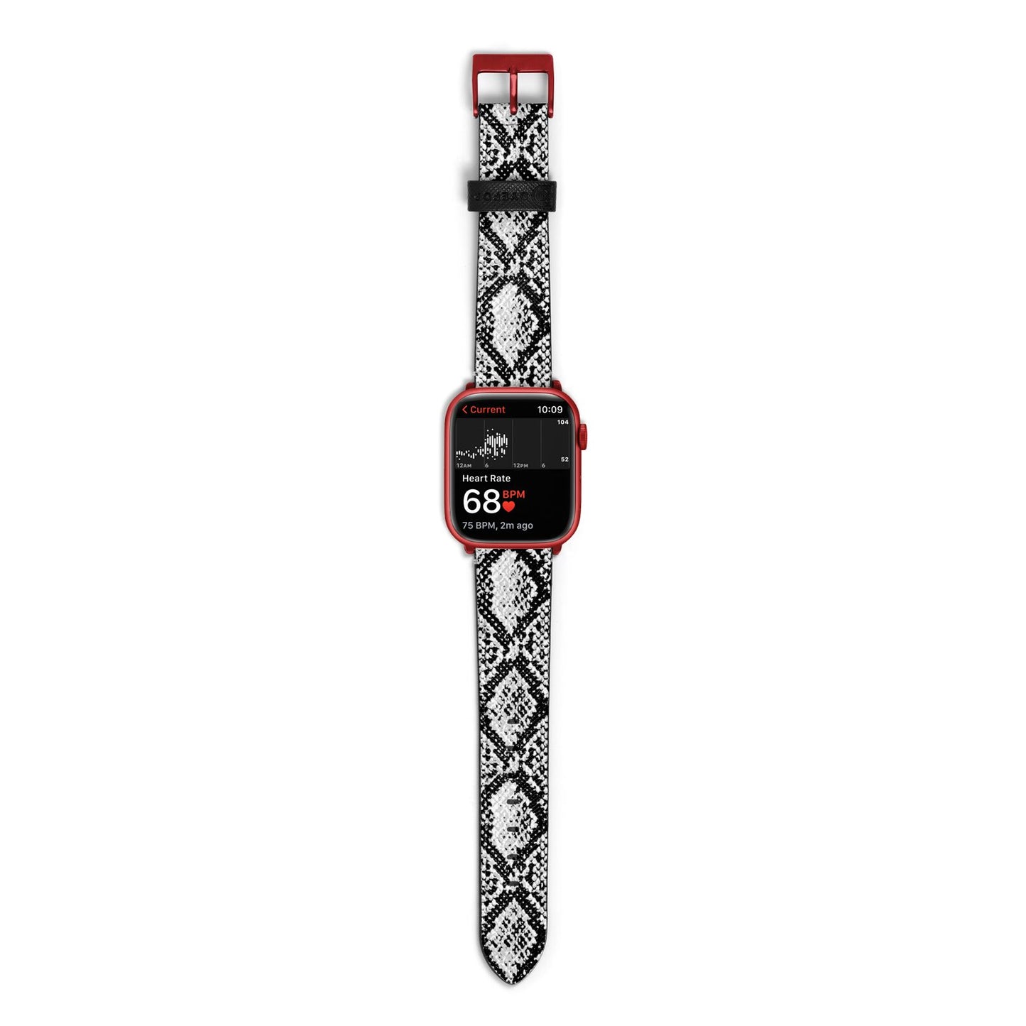 Black Snakeskin Apple Watch Strap Size 38mm with Red Hardware