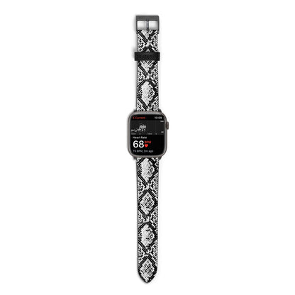 Black Snakeskin Apple Watch Strap Size 38mm with Space Grey Hardware