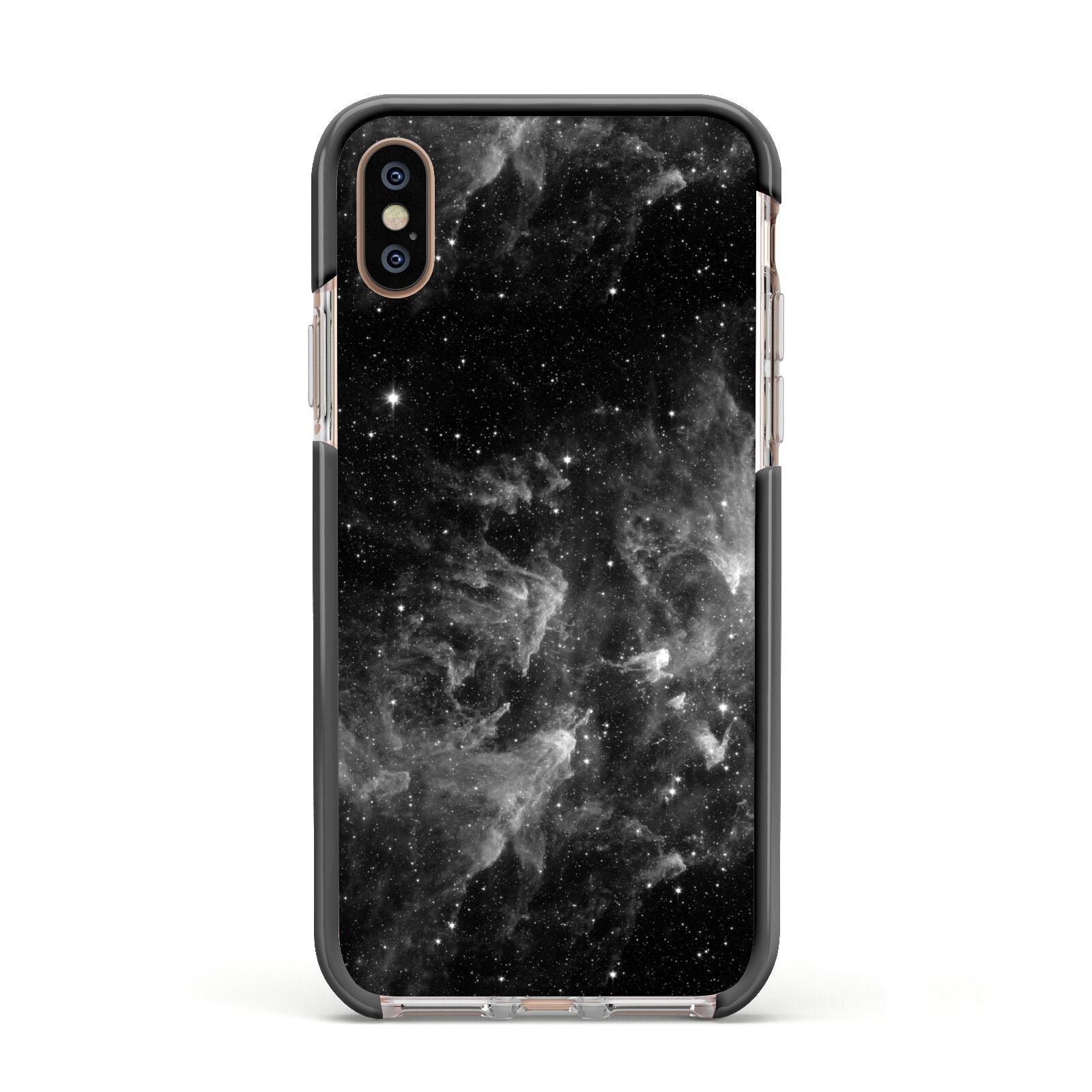 Black Space Apple iPhone Xs Impact Case Black Edge on Gold Phone