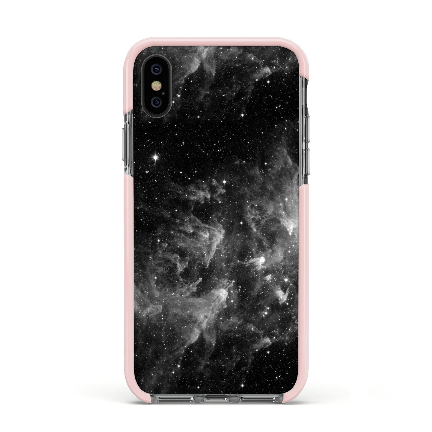 Black Space Apple iPhone Xs Impact Case Pink Edge on Black Phone
