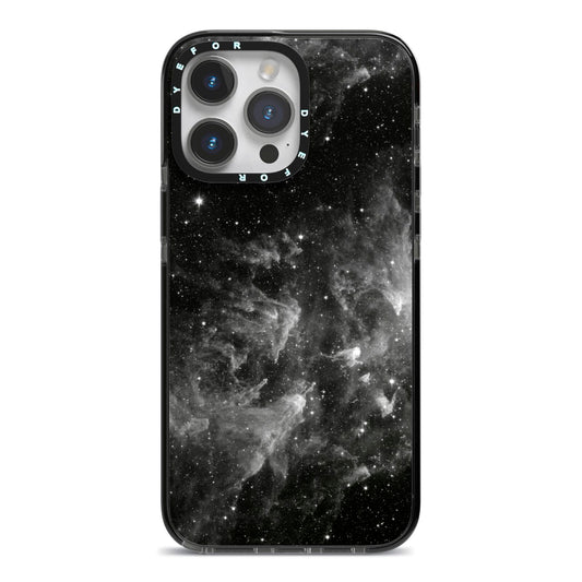 Black Space iPhone 14 Pro Max Black Impact Case on Silver phone