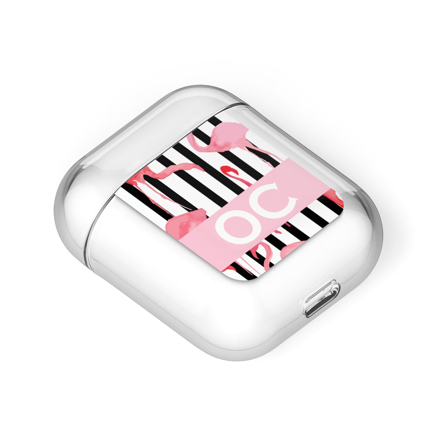 Black Striped Flamingo AirPods Case Laid Flat