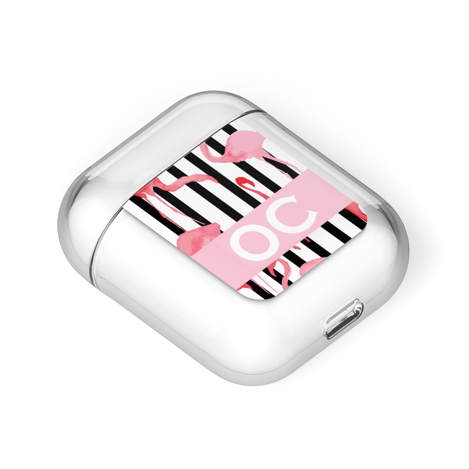 Black Striped Flamingo AirPods Case Laid Flat