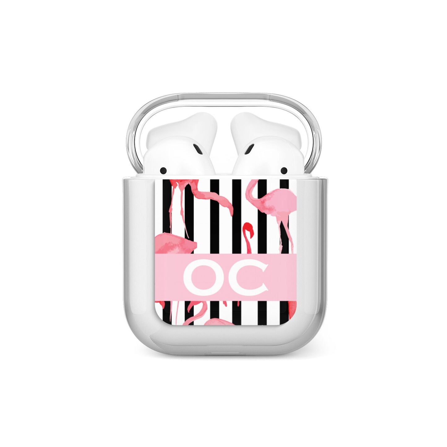 Black Striped Flamingo AirPods Case