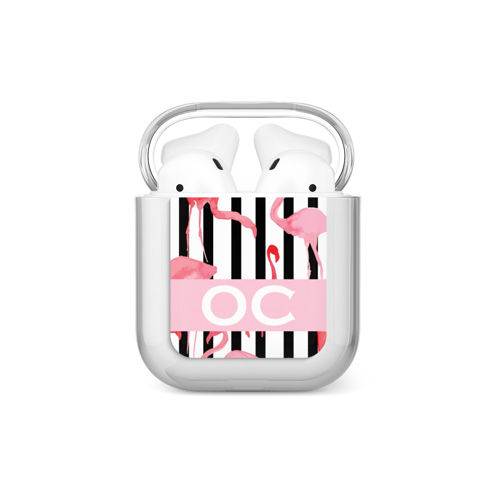 Black Striped Flamingo AirPods Case