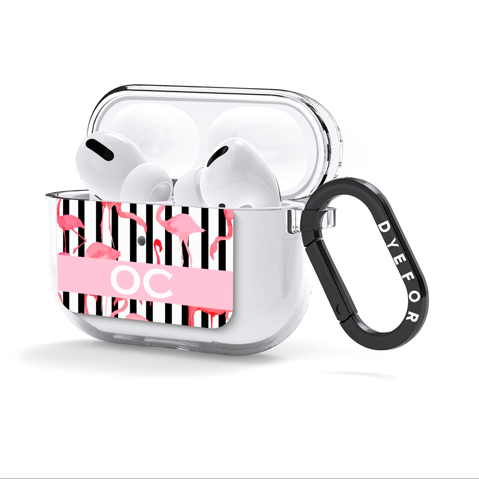 Black Striped Flamingo AirPods Clear Case 3rd Gen Side Image