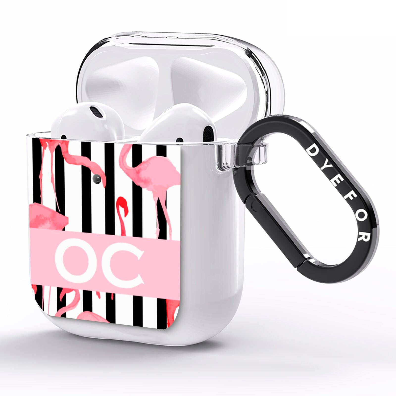 Black Striped Flamingo AirPods Clear Case Side Image