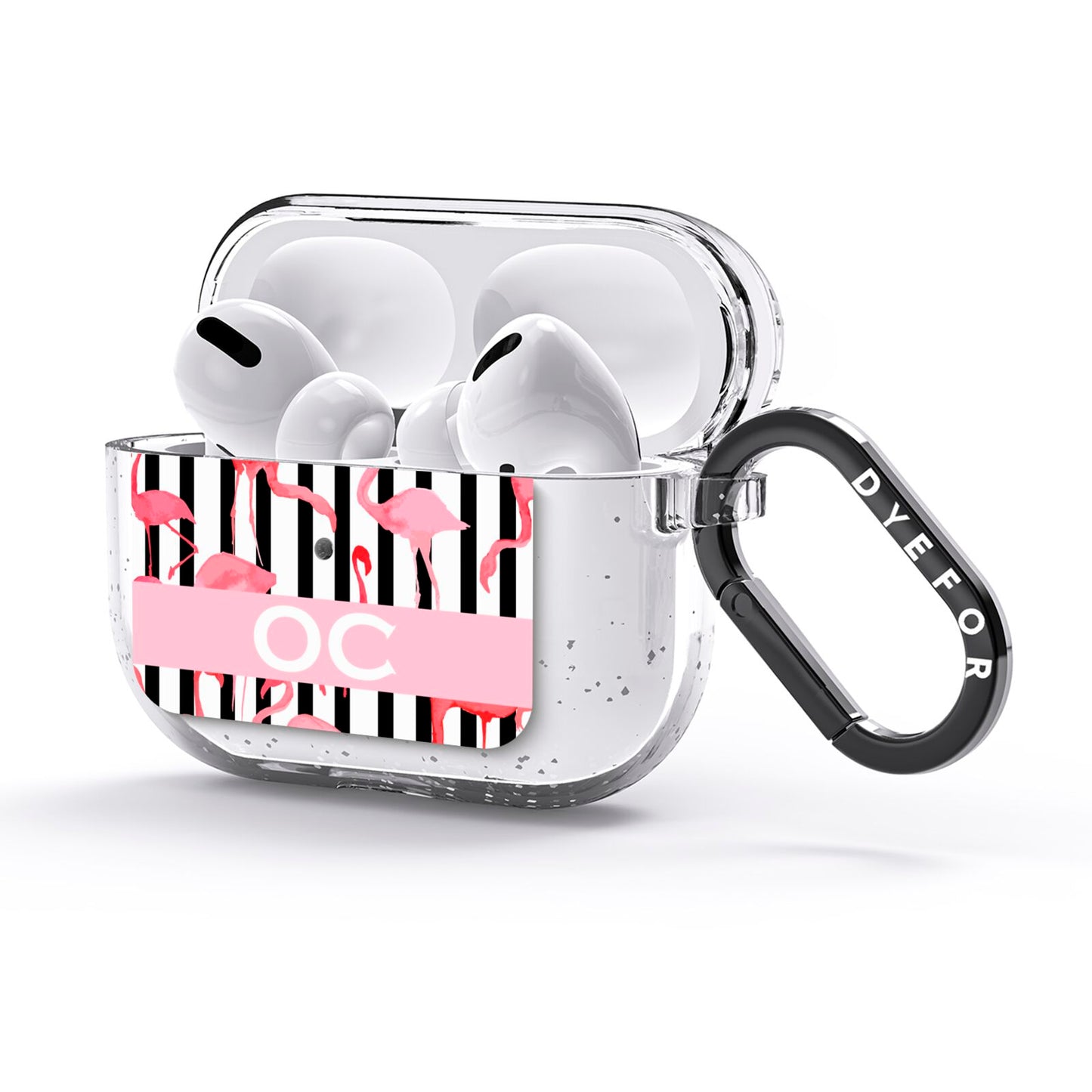 Black Striped Flamingo AirPods Glitter Case 3rd Gen Side Image