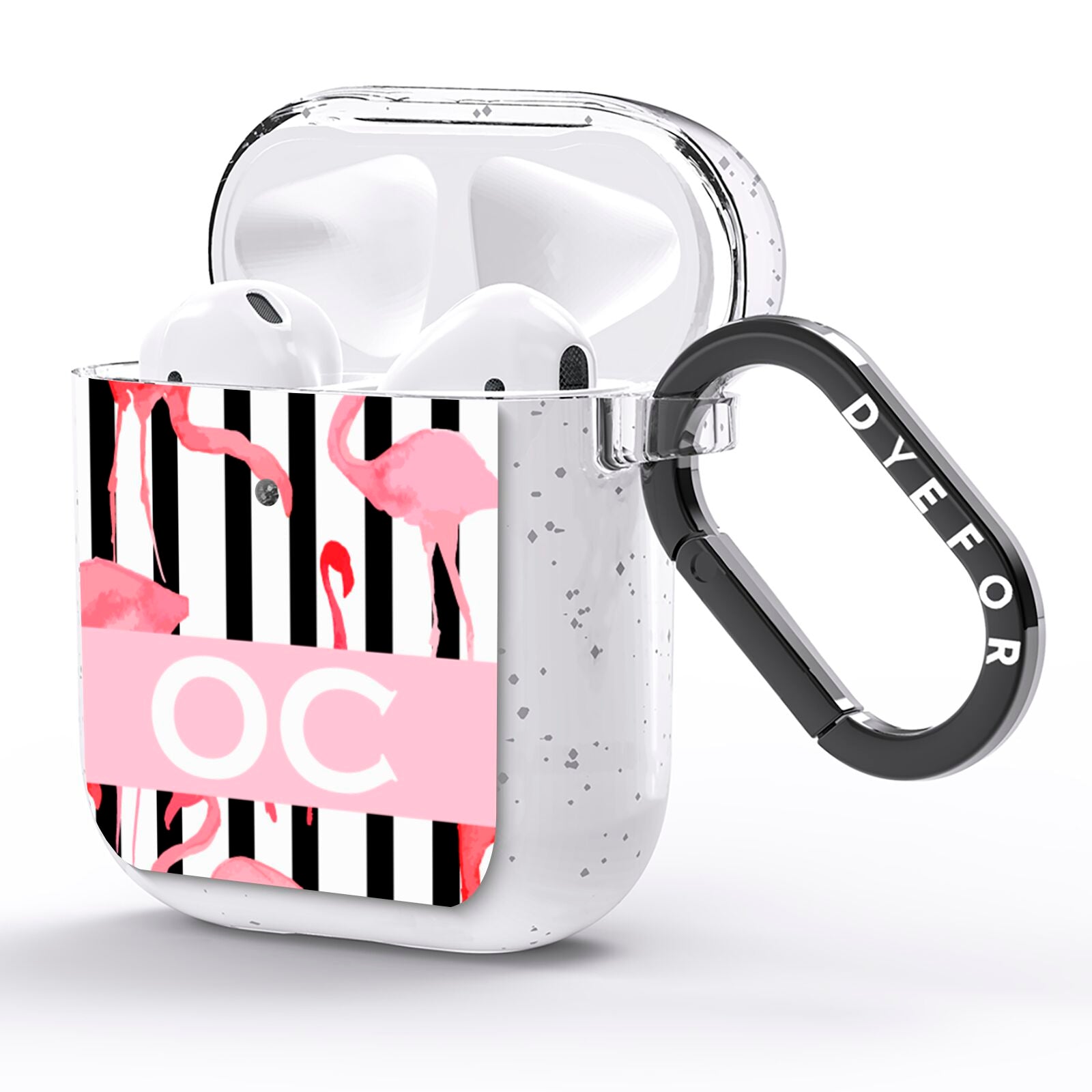 Black Striped Flamingo AirPods Glitter Case Side Image