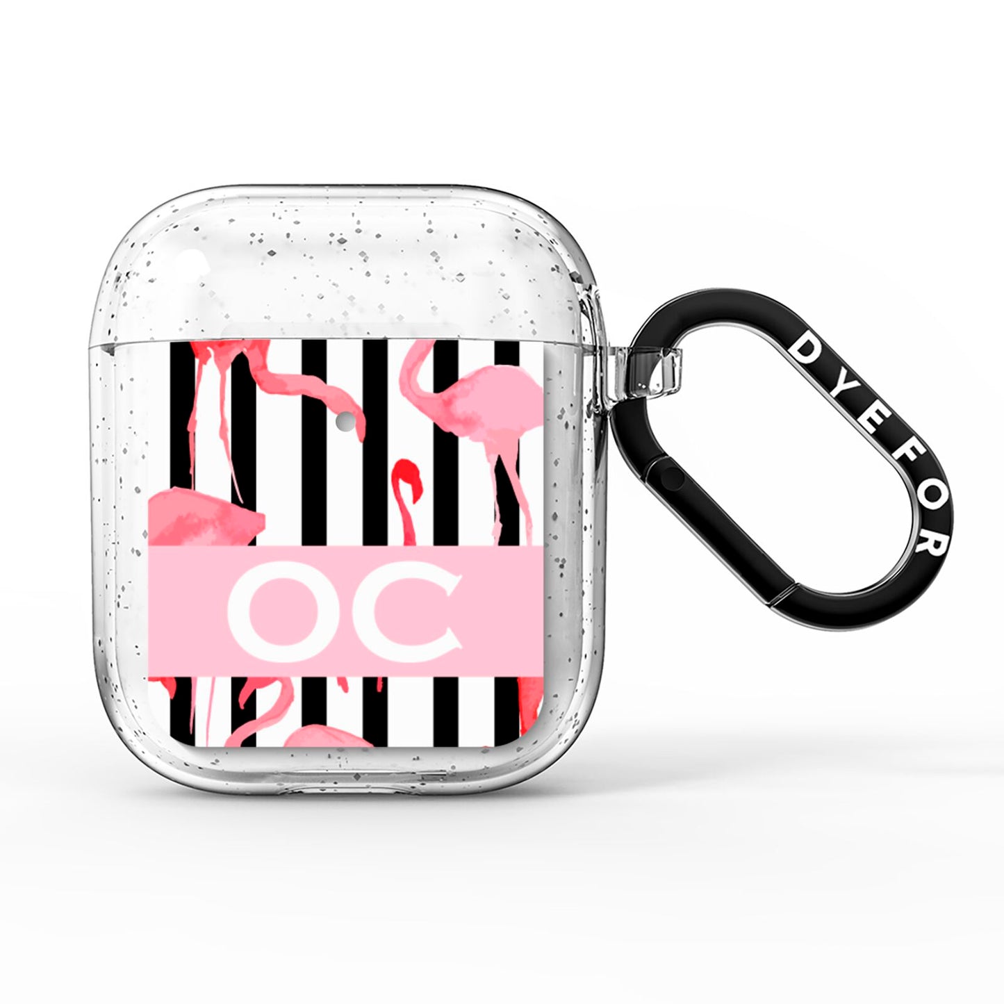 Black Striped Flamingo AirPods Glitter Case