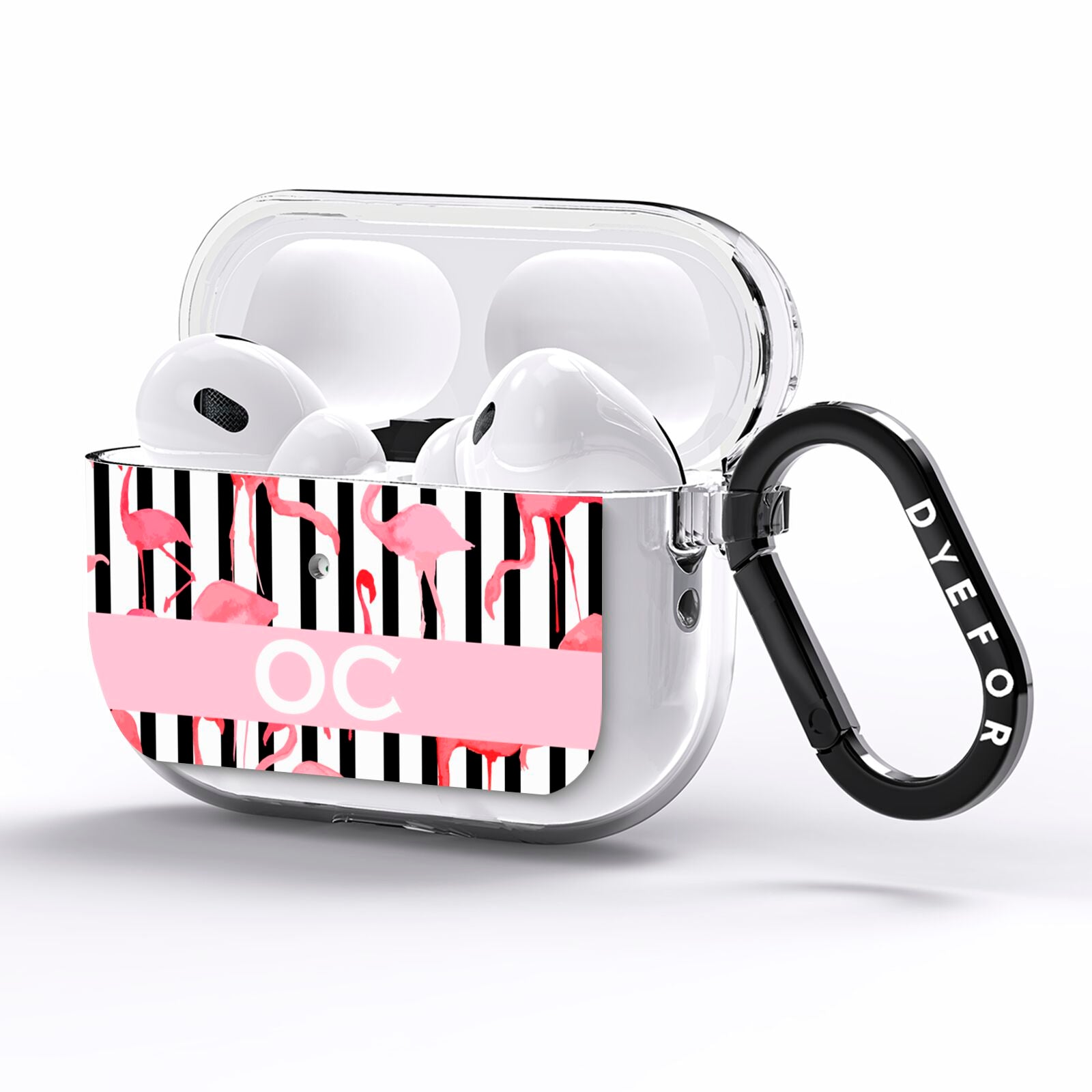 Black Striped Flamingo AirPods Pro Clear Case Side Image