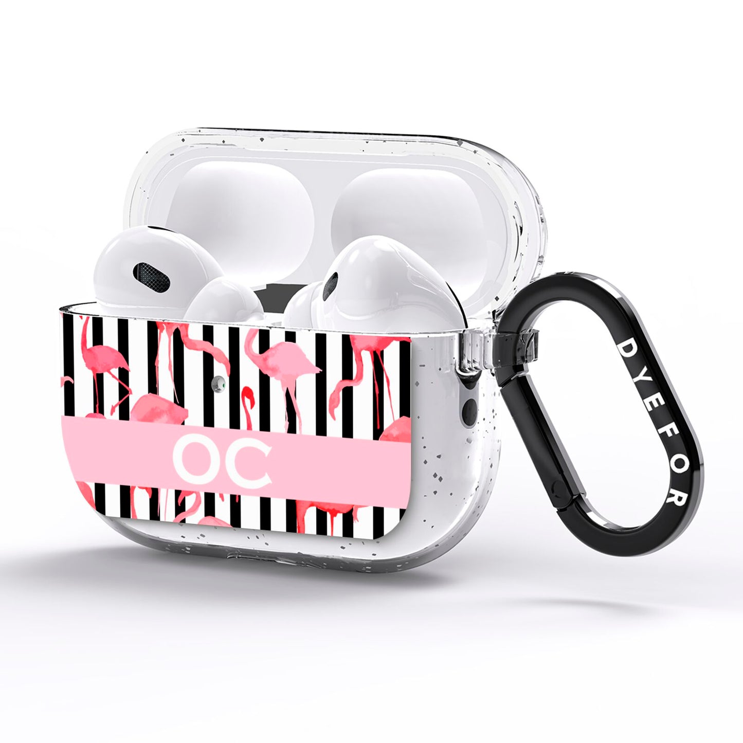Black Striped Flamingo AirPods Pro Glitter Case Side Image