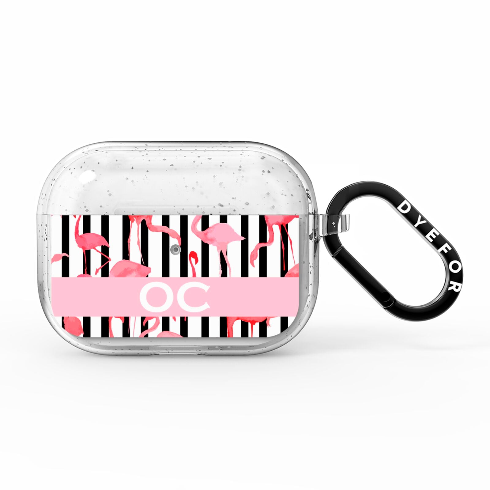 Black Striped Flamingo AirPods Pro Glitter Case