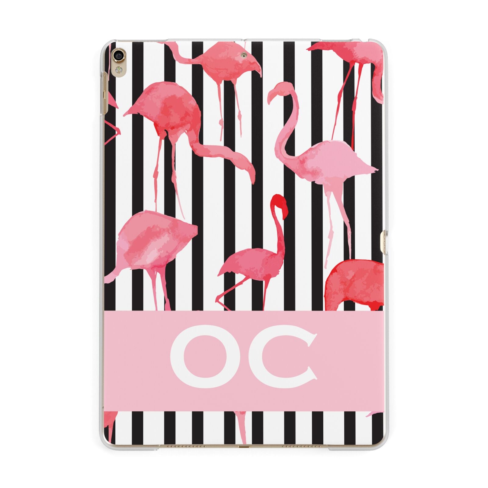 Black Striped Flamingo Apple iPad Gold Case