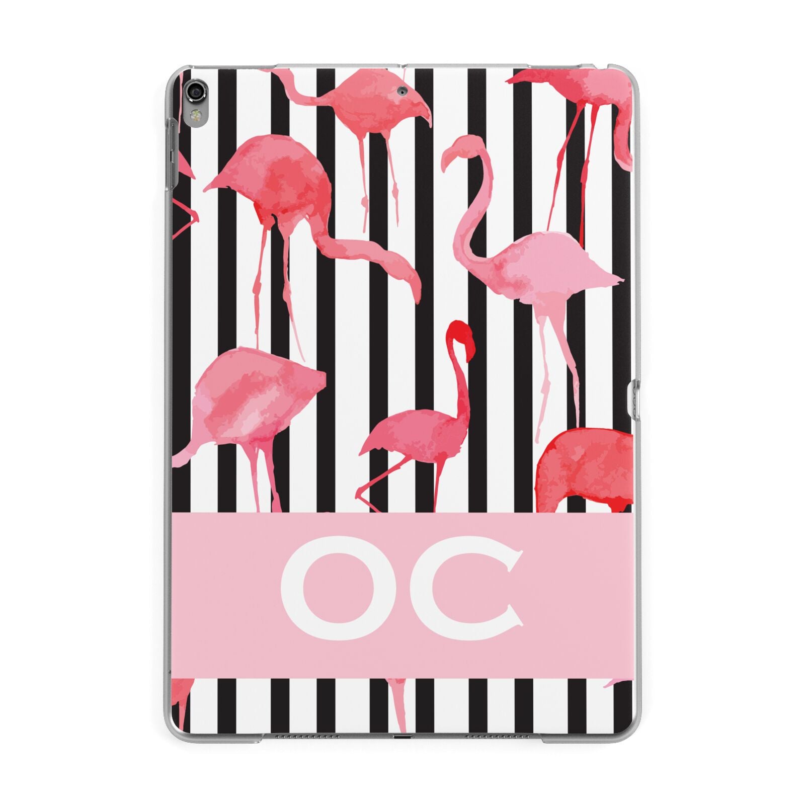 Black Striped Flamingo Apple iPad Grey Case