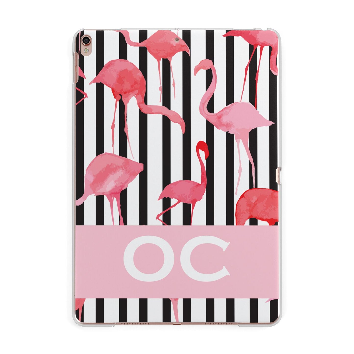 Black Striped Flamingo Apple iPad Rose Gold Case
