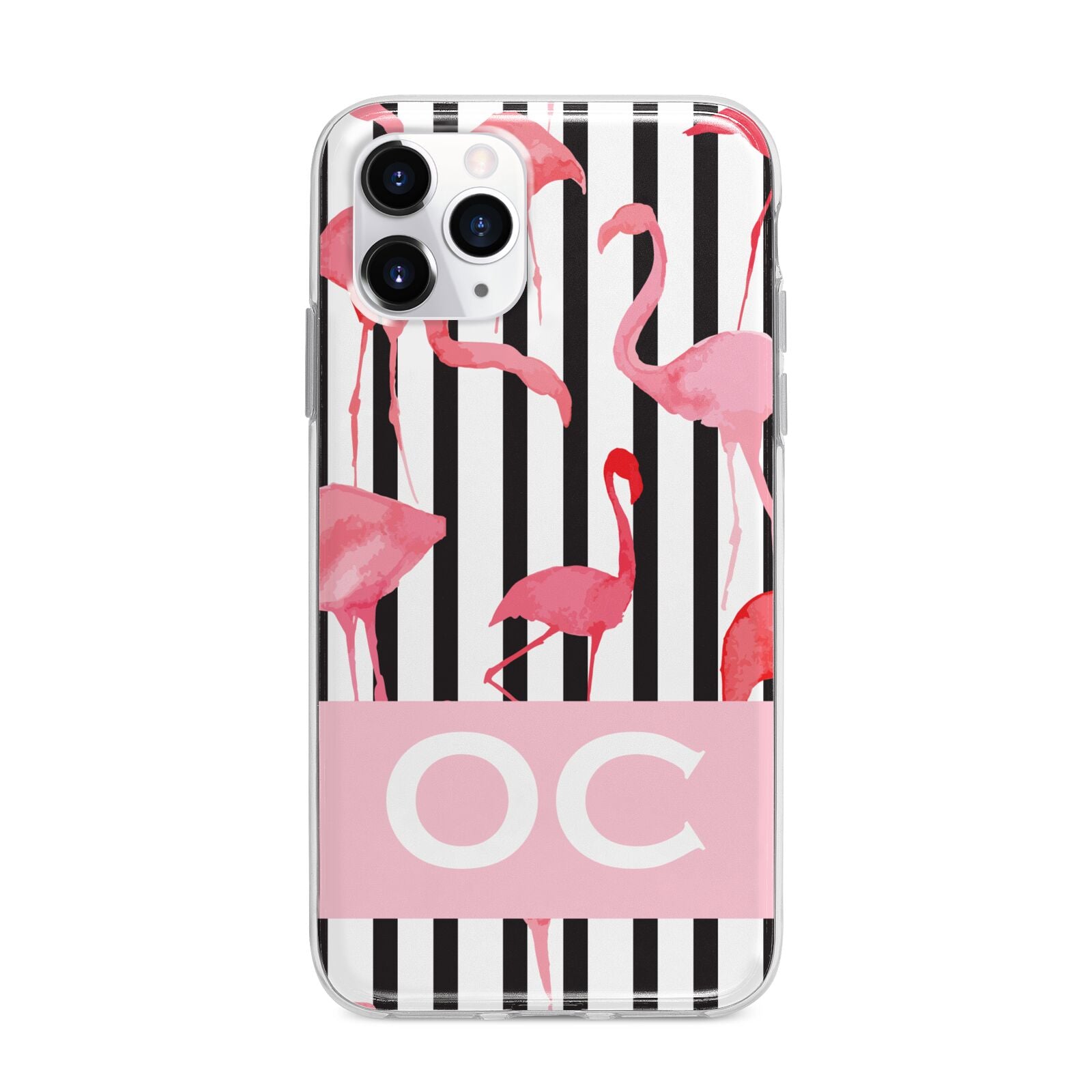 Black Striped Flamingo Apple iPhone 11 Pro Max in Silver with Bumper Case