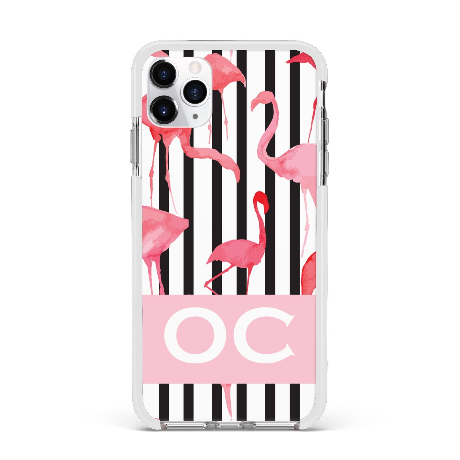 Black Striped Flamingo Apple iPhone 11 Pro Max in Silver with White Impact Case