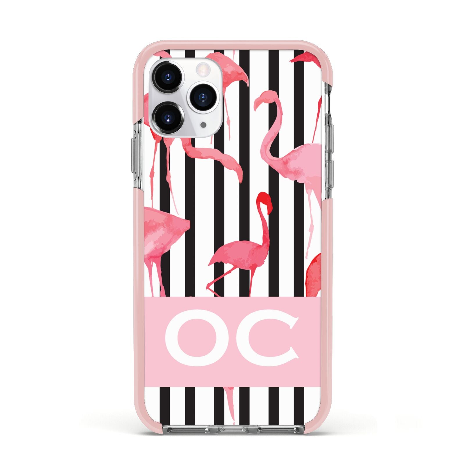 Black Striped Flamingo Apple iPhone 11 Pro in Silver with Pink Impact Case